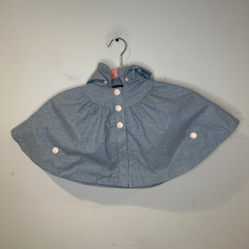 Cynthia Rowley Baby Hooded Cape Chambray Blue Sea Life Lining 3-6M NWT‎